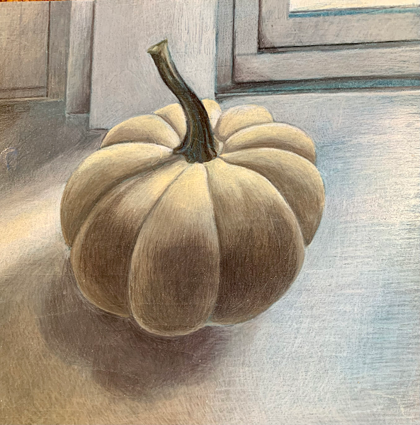 White Pumpkin, mixed media on panel, 6" x 6", $85. Original works are not available for sale online. Please call or email to purchase.
