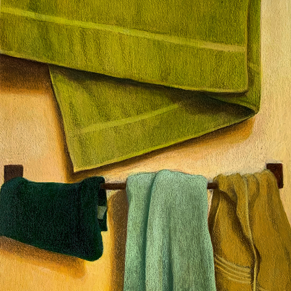 Ellen's Towels, mixed media on panel, 11" x 14", private collection.
