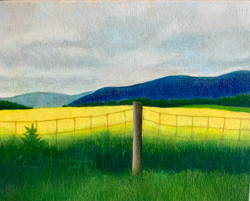 Mountain Road, mixed media on panel, 9" x 12", private collection.