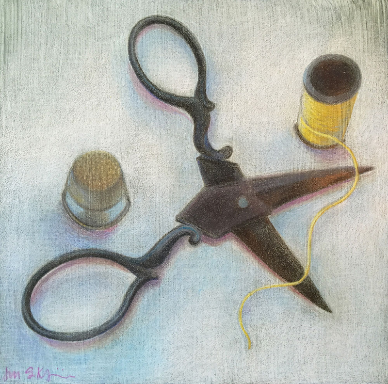 Yellow Thread, mixed media on panel, 8" x 8", private collection.